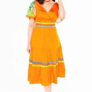 NWT ALDEN ADAIR DIANA PAPAYA MIDI MAXI DRESS SIZE LARGE VACATION RESORT TROPICAL